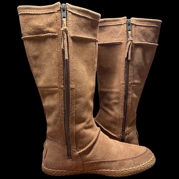 UGG Emerie Woman's Size 7 Chestnut Knee High Suede Leather Flat Boots Tassels - Picture 10 of 15